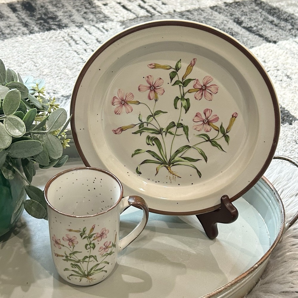 Vtg Wild Pink Plate Royal Domino Japanโ Botanical Garden Set 8" Plate & Cup